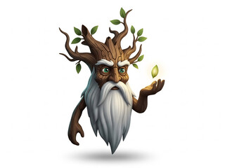 빛나는 잎사귀를 들고 있는 나무 정령