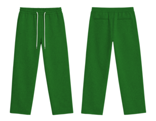 Blank Green Sweatpants Front and Back Views Isolated on Transparent Background