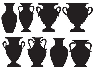  Ancient Vase Silhouettes Collection for Historic Pottery and Classical Art Concepts on White Background Vector