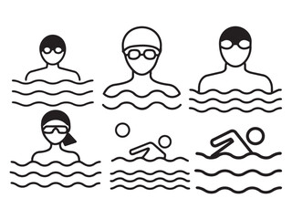  Swimming Icons and Silhouettes Collection for Aquatic Sport and Fitness Concepts on White Background Vector