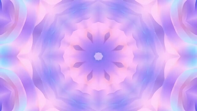 Gentle pastel kaleidoscope with soft, flowing abstract shapes in pink, purple, and light blue, ideal for serene and calming visual experiences.