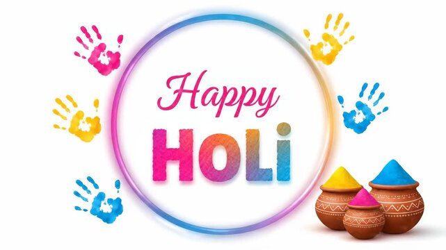 Happy Holi Festival Celebration Greeting Card Colorful Handprints
