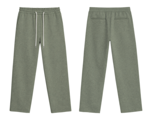 Blank Sage Green Sweatpants Front and Back Views Isolated on Transparent Background
