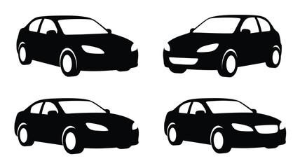 Fototapeta premium Four black car silhouettes in varying perspectives a minimalist design silhouette