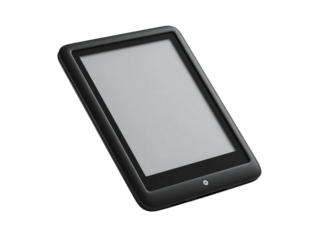 A sleek black tablet with a blank screen on display Isolated Transparent Background, PNG