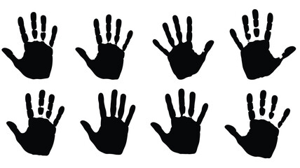 Obraz premium Eight black handprints arranged in a grid stark silhouette