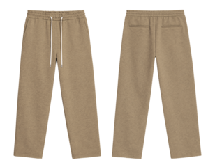 Blank Soft Brown Sweatpants Front and Back Views Isolated on Transparent Background