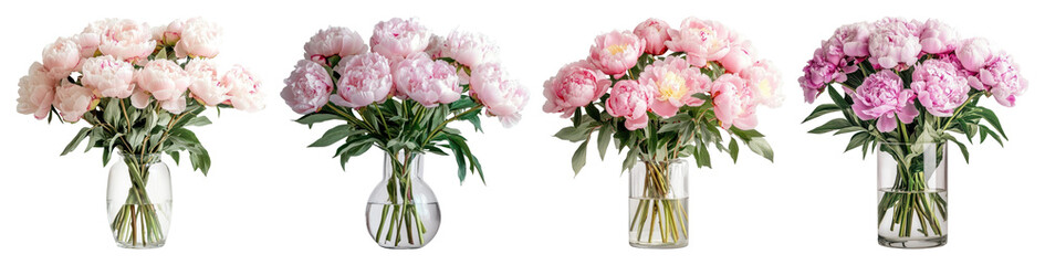Obraz premium PNG Elegant pink peony bouquets displayed, element set on transparent background