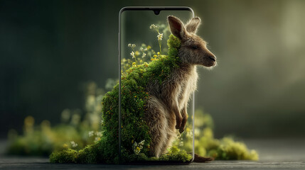 Nature Reclaimed A Kangaroo sitting on moss growing out of a  Galaxy  Ultra A