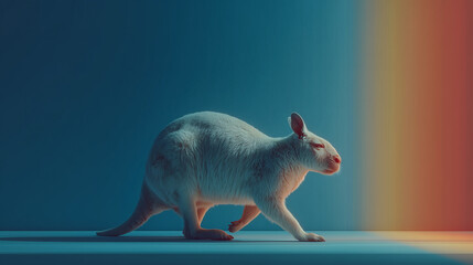 Hologram Interaction A Kangaroo trying to catch a light beam projected by a Curved Gaming Monitor