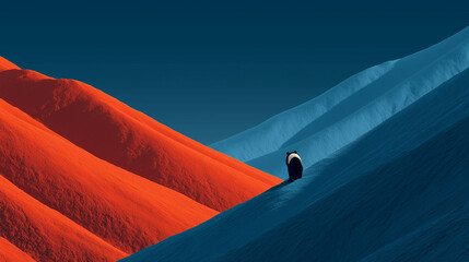 Scale Play A tiny Panda exploring a mountainous landscape formed by a giant   Drone A