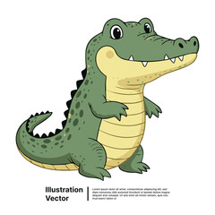 Fototapeta premium Cartoon green crocodile illustration standing on ground viewed from the side in a vector graphic style