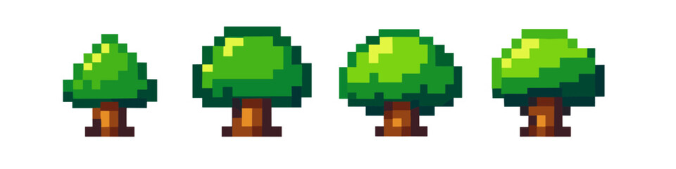 Fototapeta premium Pixel art trees in various shapes and sizes, perfect for game assets
