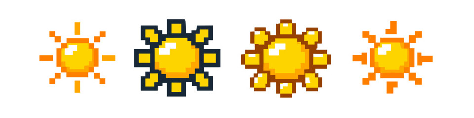 Fototapeta premium Collection of pixel art sun icons with different styles and colors