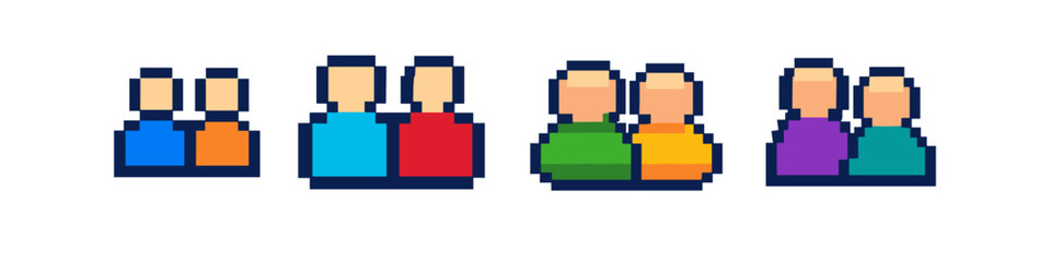 Fototapeta premium Pixel art icons representing groups of people in different color combinations