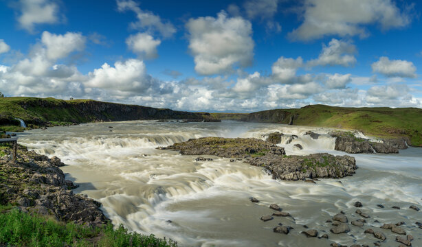 long exposure view of the Faxafoss waterfall in southern Iceland