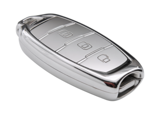 Car key remote control with metallic finish, designed for convenience and security Isolated Transparent Background, PNG