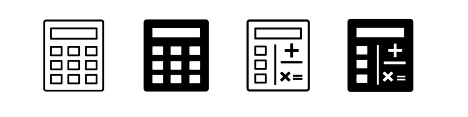 Obraz premium Set of four calculator icons in outline and solid black styles for digital use