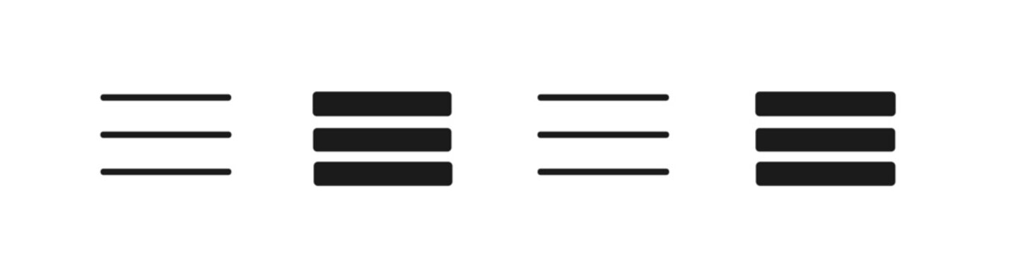 Set of four hamburger menu icons with varying line thickness and spacing