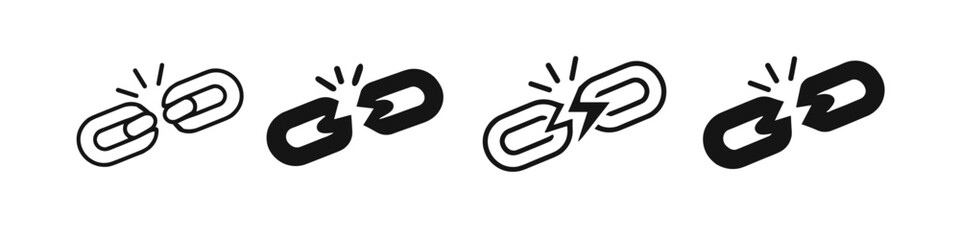 Obraz premium Broken chain link icons representing connection failure and broken links