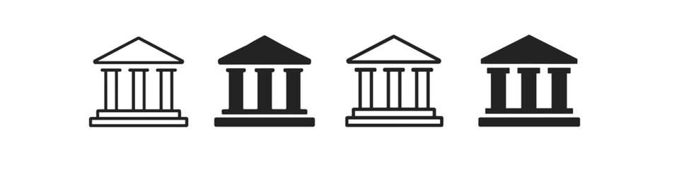 Fototapeta premium Set of bank and government building icons in outline and solid styles