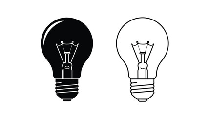 Two light bulbs one dark and one outlined a striking silhouette