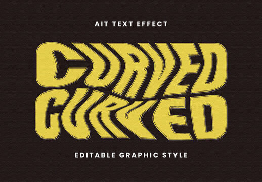 Yellow Curved Arc Text Effect Wavy Distorted Retro Font