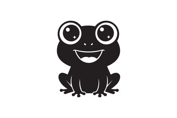 Naklejka premium Cute smiling frog silhouette cartoon illustration - Happy toad character with large sparkling eyes
