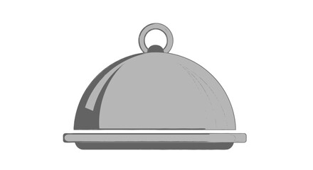 Obraz premium Silver Serving Dome in Simple Flat Design with Gray Monochrome Color on White Background for Restaurant Menu