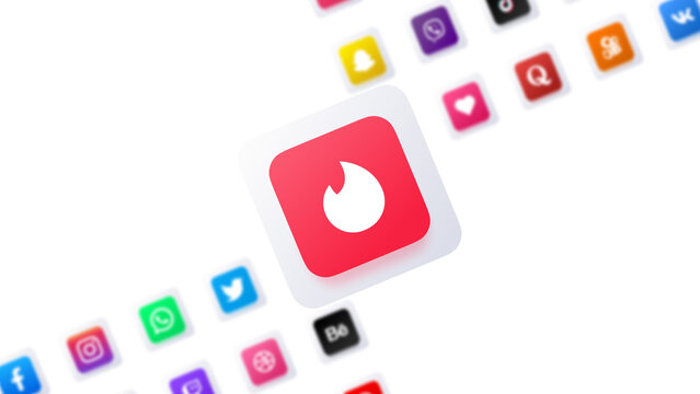 Tinder social media app icon 3d design digital communication network technology background