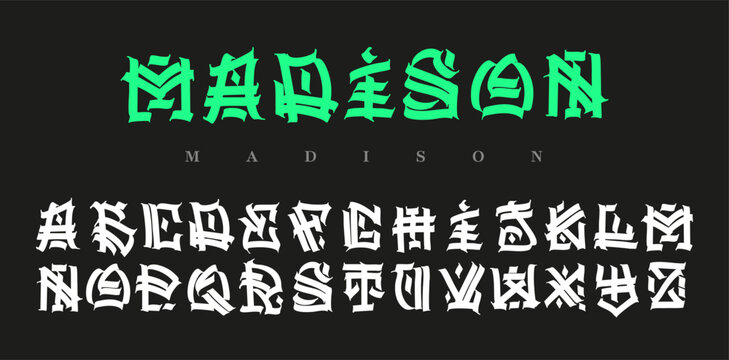 Calligraphy English alphabet. Hand drawn designer vector, medieval Latin letters and custom lettering for tattoos in old style