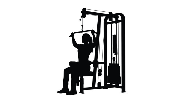 A person exercising a seated cable row machine in a gym with workout and exercise on white background