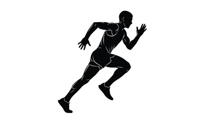 Fototapeta premium A black silhouette of a man running quickly with outstretched arms with athletics on white background