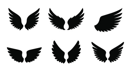 Fototapeta premium Collection of detailed black wings in various positions a striking silhouette