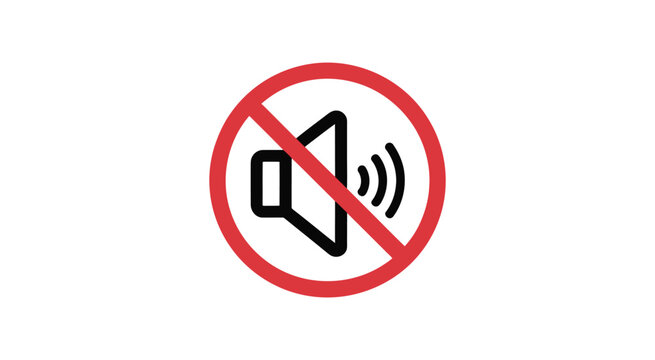 Muted speaker icon with red prohibition circle on transparent background symbol for silent mode and no sound vector illustration
