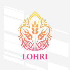 The flat design for Happy Lohri, elegant typography design with wheat ears and decorative flourishes for a Punjabi Indian harvest festival greeting. © Muhammaddsy