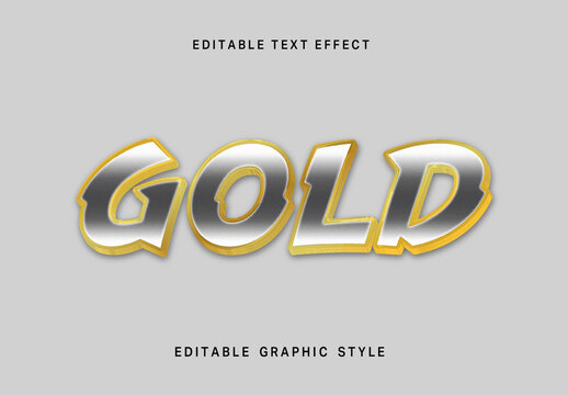 Silver and Gold Text Effect Chrome Metallic Outline Font