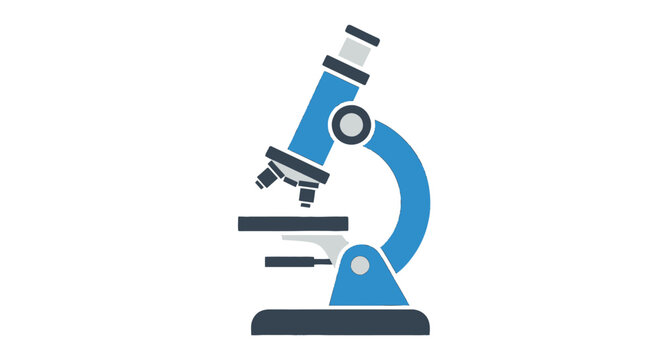 Microscope illustration in modern minimalist style with blue color scheme on white background for scientific education