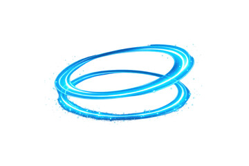 Blue neon light rings creating a swirling energy effect. Glowing light trail design element with magic portal effect on transparent background
