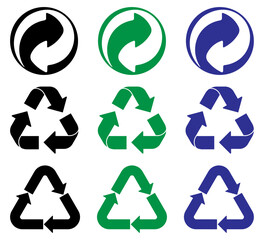 Obraz premium Recycle symbol icon set for eco and environment use, Recycling arrows logo symbol for apps and websites, Green recycle logo icon set for eco projects, recycle, recycling, arrows, loop, cycle, vector, 
