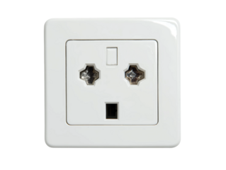 A close-up shot of a white electrical outlet. The outlet is clean and modern, highlighting its functionality and design Isolated Transparent Background, PNG
