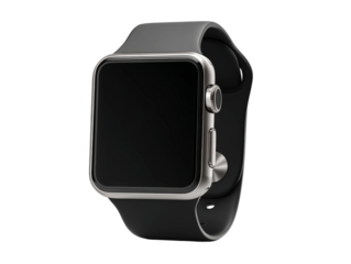 Sleek and Modern: A Stylish Smartwatch Displaying a Dark Screen. This smartwatch blends fashion with technology Isolated Transparent Background, PNG