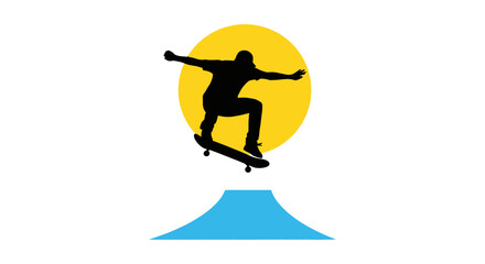 Fototapeta premium Skateboarder performing aerial stunt against vibrant yellow sun