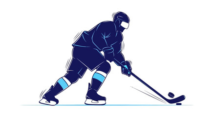 Obraz premium Hockey player in action hitting puck with stick on ice