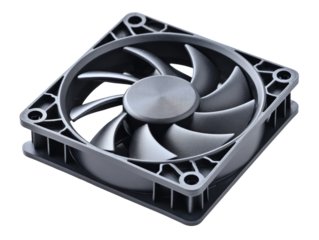 A close-up shot of a black fan for computer system, highlighting its intricate design and functionality Isolated Transparent Background, PNG