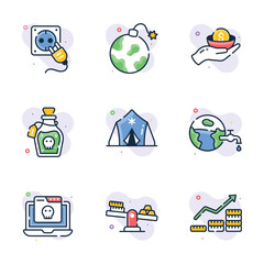 Here is a modern flat outline collection of social issues icons, premium vector