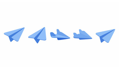 Soft 3D cartoon blue paper plane icon set for messaging apps © MdYeasin