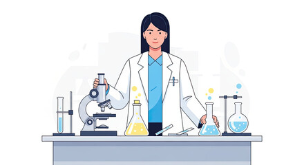 Digital illustration of a woman scientist in a lab&mdash;celebrating knowledge, innovation, and women&rsquo;s contributions to science on International Women&rsquo;s Day
