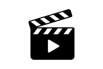 Black Movie Clapperboard Icon with Play Symbol for Video and Cinema isolated on transparent background film production media camera action