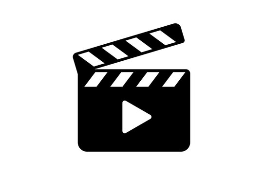 Black Movie Clapperboard Icon with Play Symbol for Video and Cinema isolated on transparent background film production media camera action
